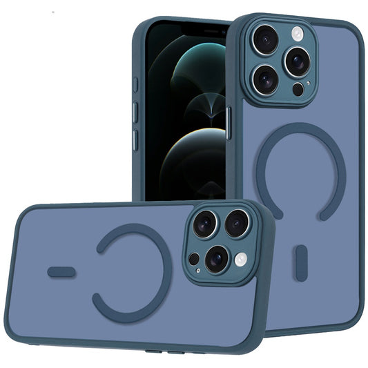 Phone Case for Apple iPhone 12 Pro Max Matte Frosted Magnetic Back Hybrid Hard PC Soft TPU Camera Protection Slim Shock Absorbing Anti Fingerprint Cover Blue