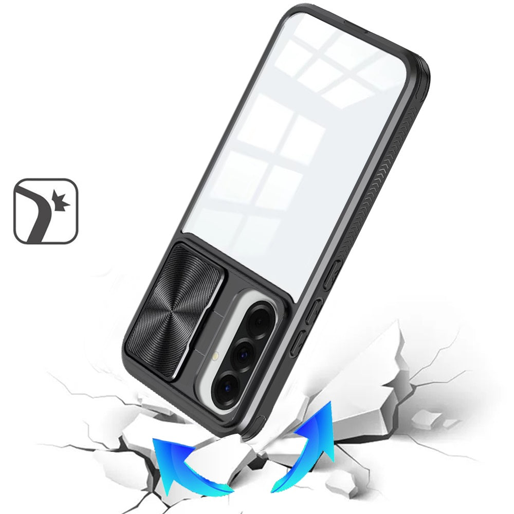 Phone Case for Samsung Galaxy A27 Clear Transparent Back with Sliding Camera Hybrid Shockproof Slim Protective Durable Colorful Frame Cover
