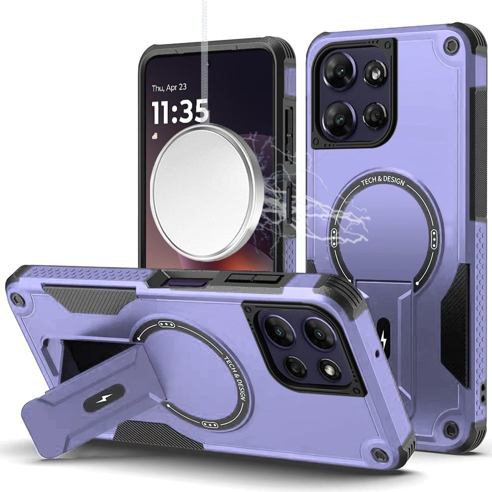 Phone Case for Motorola Moto G Power 5G 2026 /2025 Magnetic Kickstand Rugged Shockproof Armor Grip Anti Slip Heavy Duty Protective Matte Stand Hybrid Cover Purple