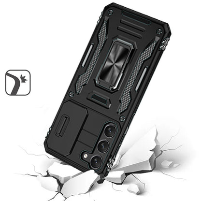 Phone Case for Samsung Galaxy S21 Plus/ S21+ Tough Metal Ring Shockproof Sliding Camera Window Hybrid Armor Rugged Anti Slip Heavy Duty Grip Cover Black