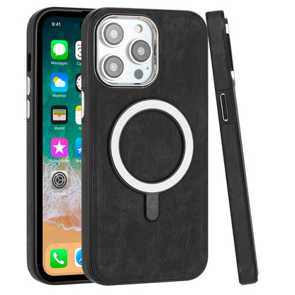 Phone Case for Samsung Galaxy S22 Ultra Magnetic PU Vegan Leather Chrome Edge Shockproof Hybrid Slim Fit Grip Durable Premium Protective Cover Black