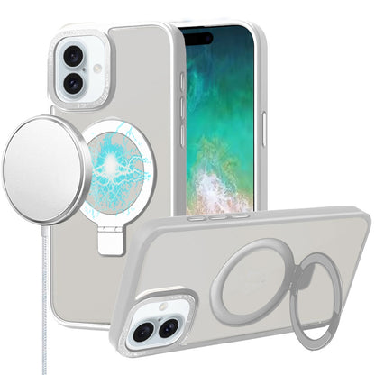For Apple iPhone 17E /16E Magnetic Metal Matte with Built-in MagSafe Stand, Hybrid Shockproof Armor, TPU Frame Case Cover Clear
