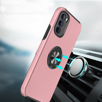 For Apple iPhone 15 Pro Max Hybrid 360 Degree Rotatable Metal Invisible Ring Stand Holder Slim Fit Magnetic Car Mount Shockproof Case Cover Rose Gold