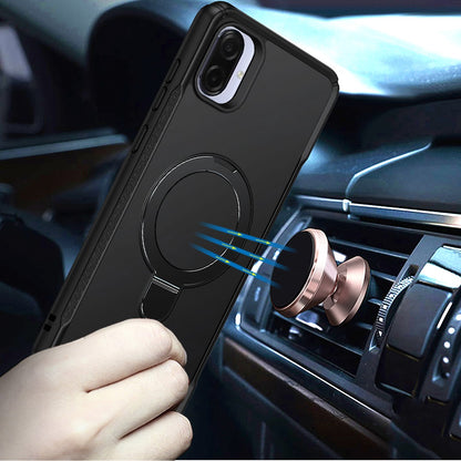 Phone Case for Samsung Galaxy A08 4G, A07 5G, A07 4G Magnetic Ring Stand Matte Finish Shockproof Grip Slim Armor Heavy Duty TPU Protective Hybrid Cover Black