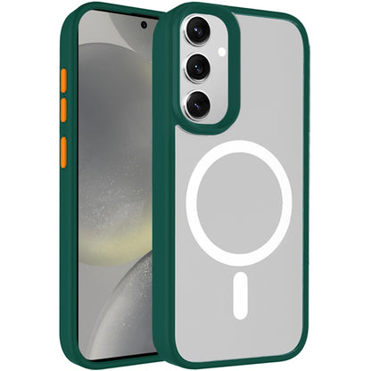 For Samsung Galaxy S24 Ultra Magnetic Circle Hybrid 2mm Shock Protection Durable Grip Color Button Design for Ultra Series Case Cover Midnight Green