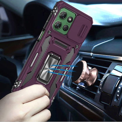 Phone Case for Moto G Power 5G (2026/2025) Tough Metal Ring Shockproof Sliding Camera Window Hybrid Armor Rugged Anti Slip Heavy Duty Grip Cover Purple