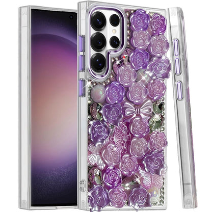 Phone Case for Samsung Galaxy S23 Ultra 3D Flower Bling Rhinestone Glitter Cute Stylish Shockproof Protective Decorative Luxury Grip Stones Ornaments Cover