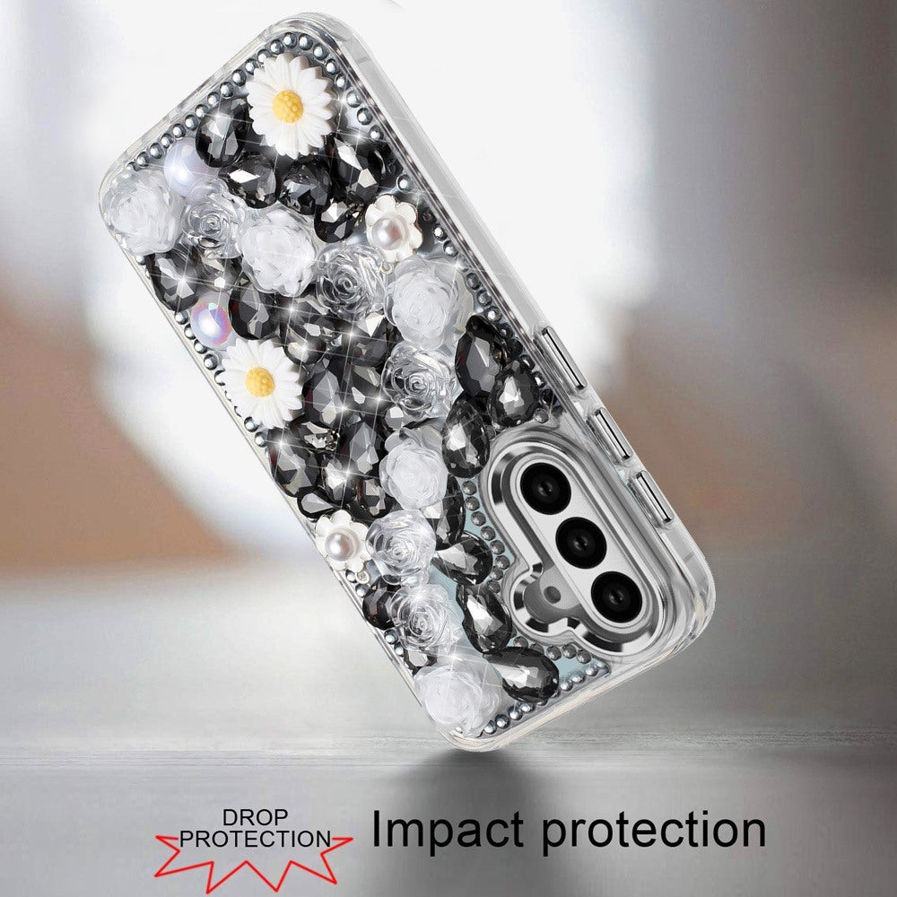 Full Bling Rhinestone Glitter Floral Luxury Hybrid Shockproof Stylish Sparkling Protective Designer Ornament