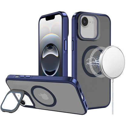 For Apple iPhone 16e Tough HQ Hybrid Case with Aluminum Frame Camera Stand, Compatible with MagSafe, Translucent Matte Shockproof Case Cover