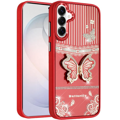 Phone Case for Samsung Galaxy S26 FE /Fan Edition Glitter Bling Butterfly Stand Metallic Edge Hybrid Shockproof Grip Durable Camera Protection Stylish Design Cover
