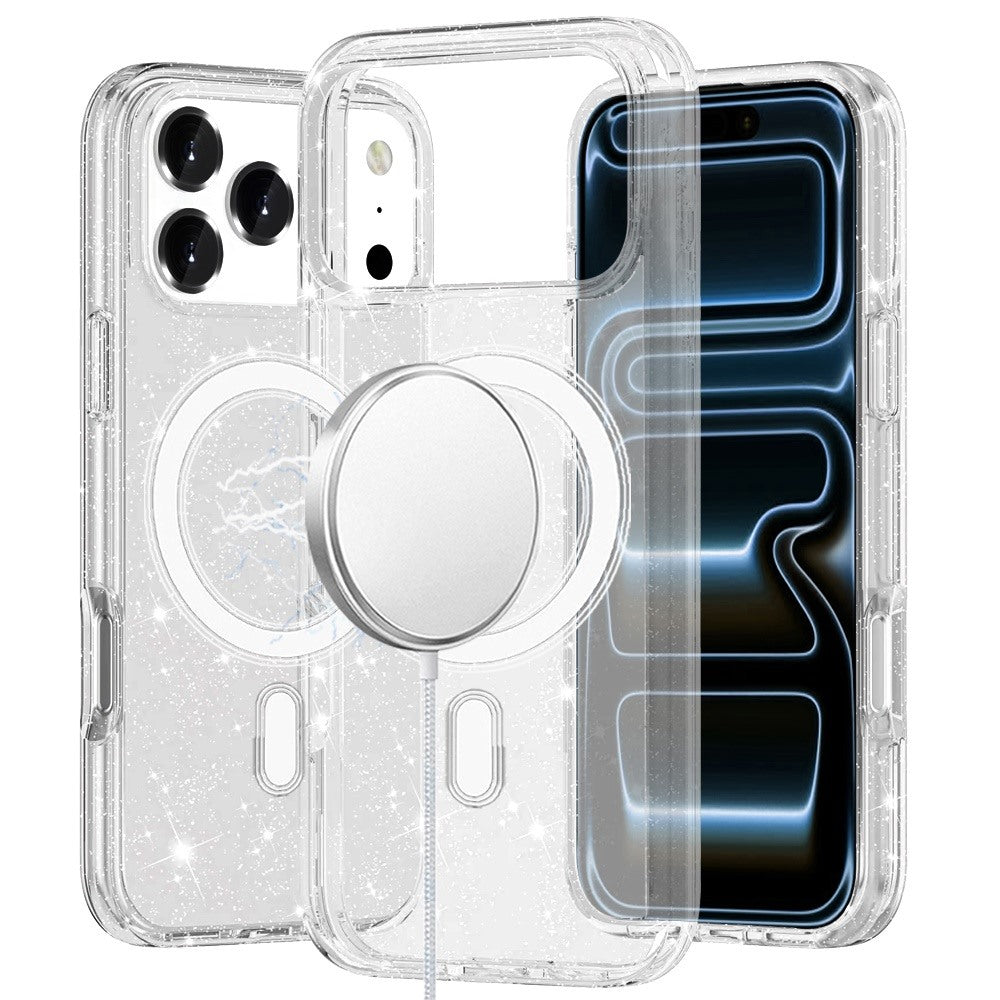 Phone Case for Apple iPhone 18 Pro Max Glitter Magnetic Transparent Shockproof Hybrid TPU Thick 3mm Grip Durable Camera Protection Anti-Slip Cover