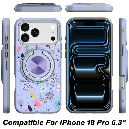 Phone Case for Apple iPhone 18 Pro Magnetic Ring Stand Matte Metal Hybrid Car Mount Friendly Shockproof Rotational Grip Diamond Design Pattern Cover