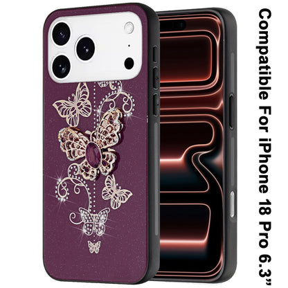 Phone Case for Apple iPhone 18 Pro Diamond 3D Fashion Floral Glitter Engraved Luxury Bling Hybrid Shockproof Chrome Edge Protective Grip Cover