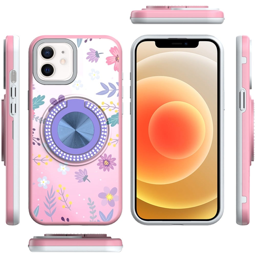 For Apple iPhone 12 Pro Max Pattern Design Hybrid with Invisible Ring Stand & Magnetic Back, Shockproof Protective Grip Case Cover