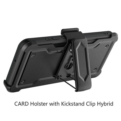 For Apple iPhone SE 3 (2022) SE/8/7 Full-Body Hybrid Heavy Duty Armor Case with Belt Clip Holster, Credit Card Holder & Kickstand Case Cover Black