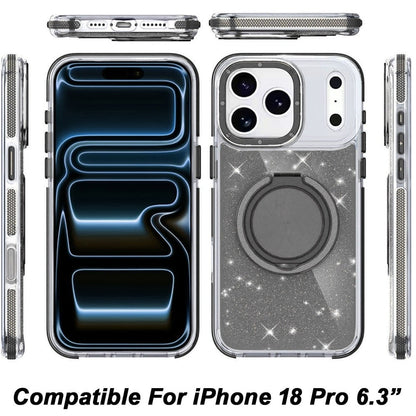Phone Case for Apple iPhone 18 Pro Magnetic Hybrid 360 Rotating Ring Kickstand Tough Hard PC Soft TPU Glitz Shimmer Glitter Shock Absorbing Cover