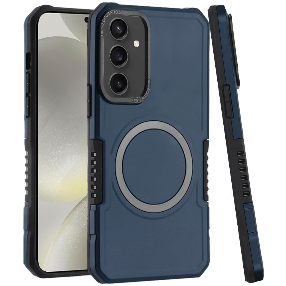 For Samsung Galaxy S25 /S24 Hybrid Armor Grip Metal Magnetic Circle Compatible with MagSafe for Wireless Charging Shockproof Case Cover