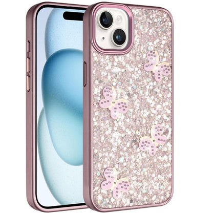 Phone Case for Apple iPhone 15 Plus Cute Butterfly Diamond Glitter Metallic Hybrid Shockproof Shimmer Grip Stylish Protective Luxury Designer Cover