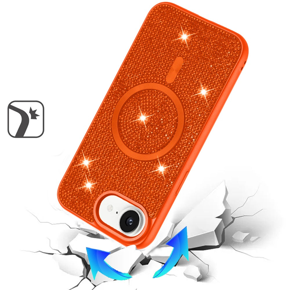 Phone Case for Apple iPhone 17E /16E Magnetic Bling Diamond Sparkle Hybrid Shockproof Rugged Grip Durable Protection Anti-Slip Armor Design Cover Cosmic Orange