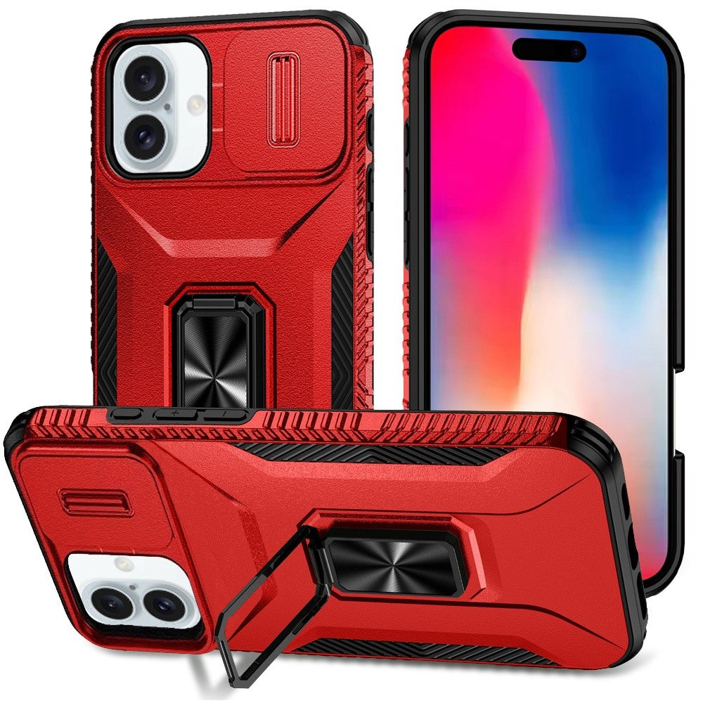 For Apple iPhone 16 Pro (6.3") Camera Cover Phone Case with Magnetic Rotation Ring Stand [Military Grade] Hybrid Hard Shockproof Case Cover