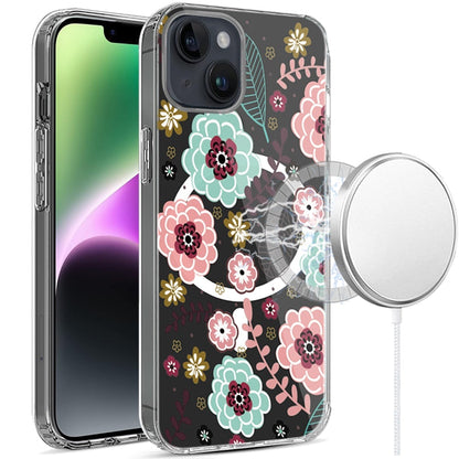 Phone Case for iPhone 14/13 Hybrid Flower Design Stylish Fashion with MagSafe Compatible, Thick Shockproof Hard PC Cover Multicolor