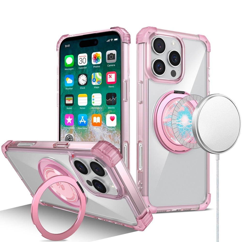 For Apple iPhone 16 Plus (6.7") Magnetic [Compatible with Magsafe] with 360° Rotatable Ring Holder Invisible Stand Transparent Case Cover