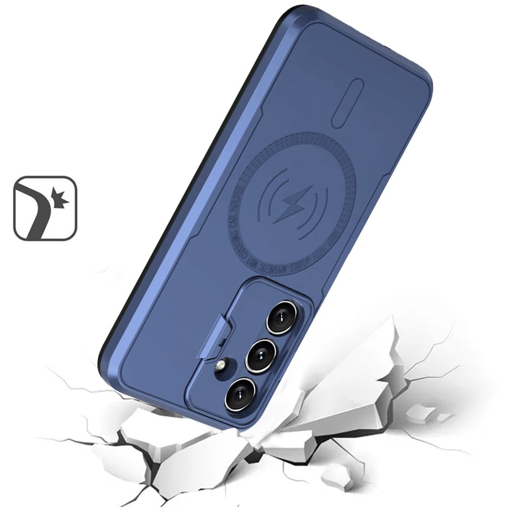 Phone Case for Samsung Galaxy S24 FE Fan Edition Magnetic Hybrid with Camera Cap Stand Guard and Compatible with MagSafe Shockproof Protective Durable Cover Blue