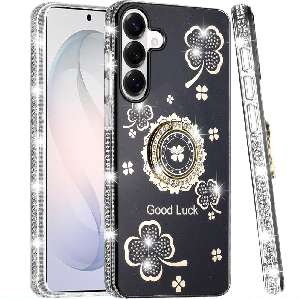 Phone Case for Samsung Galaxy S26 FE /S26 Fan Edition Glitter Diamond Ring Stand Sparkle Rhinestone Edge AntiSlip Kickstand Luxury Fashion Bumper Shockproof Cover