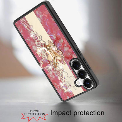 Phone Case for Samsung Galaxy S25 FE, S25 Fan Edition Diamond 3D Fashion Floral Glitter Engraved Luxury Bling Hybrid Shockproof Chrome Edge Protective Grip Cover Enchanted Butterfly Red
