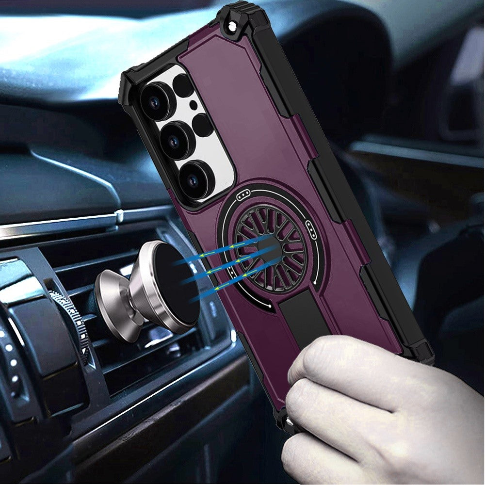 Phone Case for Samsung Galaxy S26 Ultra Invisible Kickstand Magnetic Car Mount Friendly Shockproof Texture Anti Slip Durable Grip Heavy Duty Hybrid Cover Purple