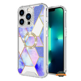 For Apple iPhone 15 Plus (6.7") Fashion Design Pattern Hybrid Ring Kickstand Bling Diamond Hard TPU Protective  Phone Case Cover