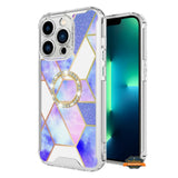 For Apple iPhone 15 (6.1") Fashion Design Pattern Hybrid Ring Kickstand Bling Diamond Hard PC TPU Protective  Phone Case Cover