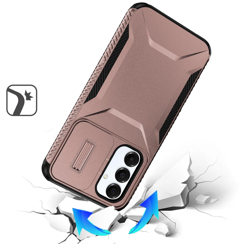 For Samsung Galaxy A17 5G Slim Fit Shockproof Hybrid with Slide Camera Window Covering, Rugged Tpu Silicone Hard PC Bumper Case Cover Rose Gold
