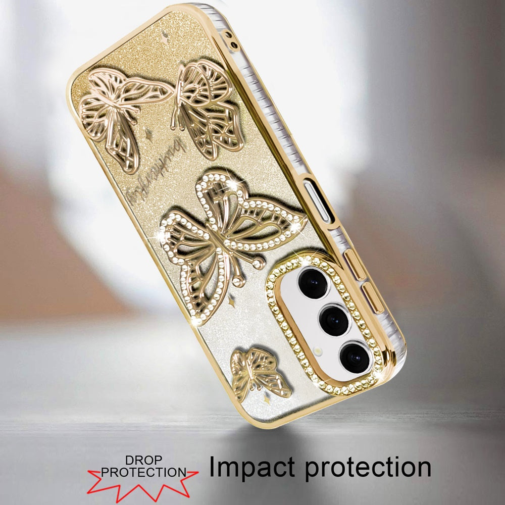 Phone Case for Samsung Galaxy A17 5G Butterfly Freedom Shimmer Glitter Thick TPU Shockproof Anti Slip Durable Protective Design Cover
