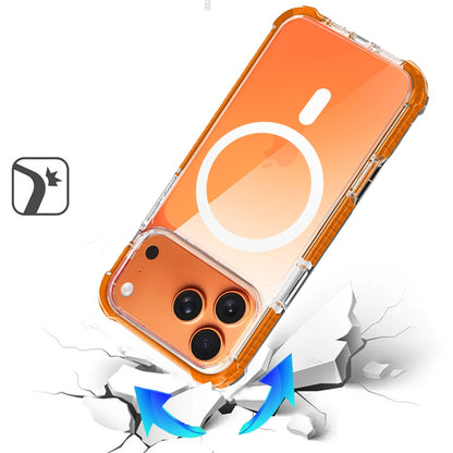 Phone Case for Apple iPhone 17 Pro Max (6.9") Acrylic Magnetic Circle Transparent Shockproof Frame Hybrid 2.5mm Tough Clear Drop Protection Slim Durable Cover Cosmic Orange