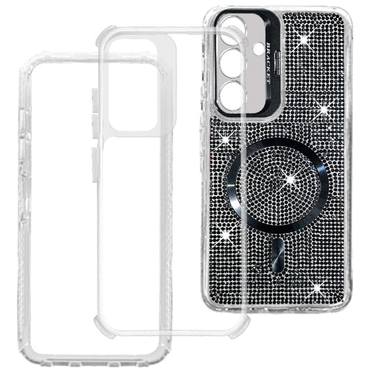 Phone Case for Samsung Galaxy S26 FE /Fan Edition Luxury Glitter Magnetic Hybrid with Camera Stand Dual Layer Shockproof Sparkle Dot Pattern Clear Edges Cover