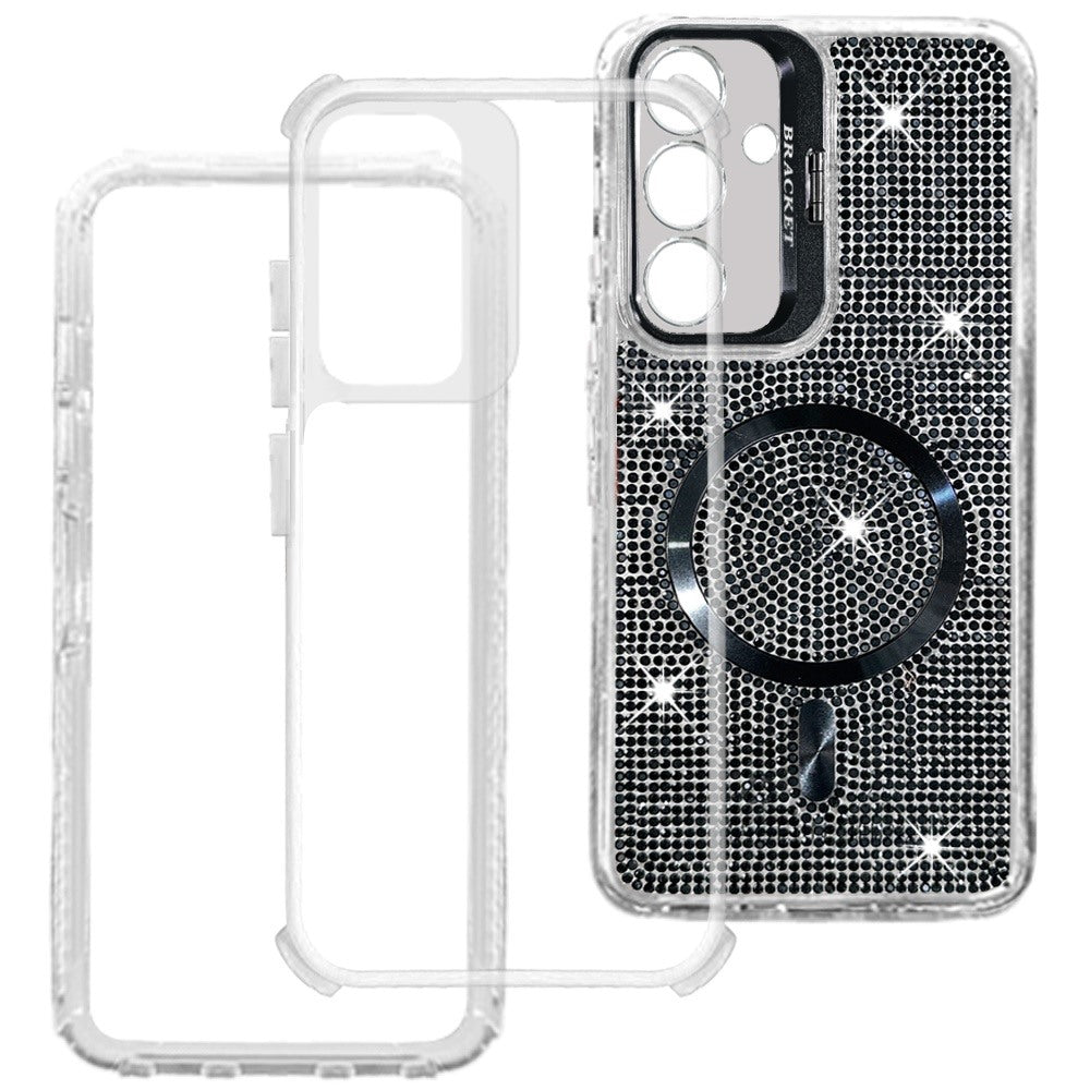 Phone Case for Samsung Galaxy S26 FE /Fan Edition Luxury Glitter Magnetic Hybrid with Camera Stand Dual Layer Shockproof Sparkle Dot Pattern Clear Edges Cover