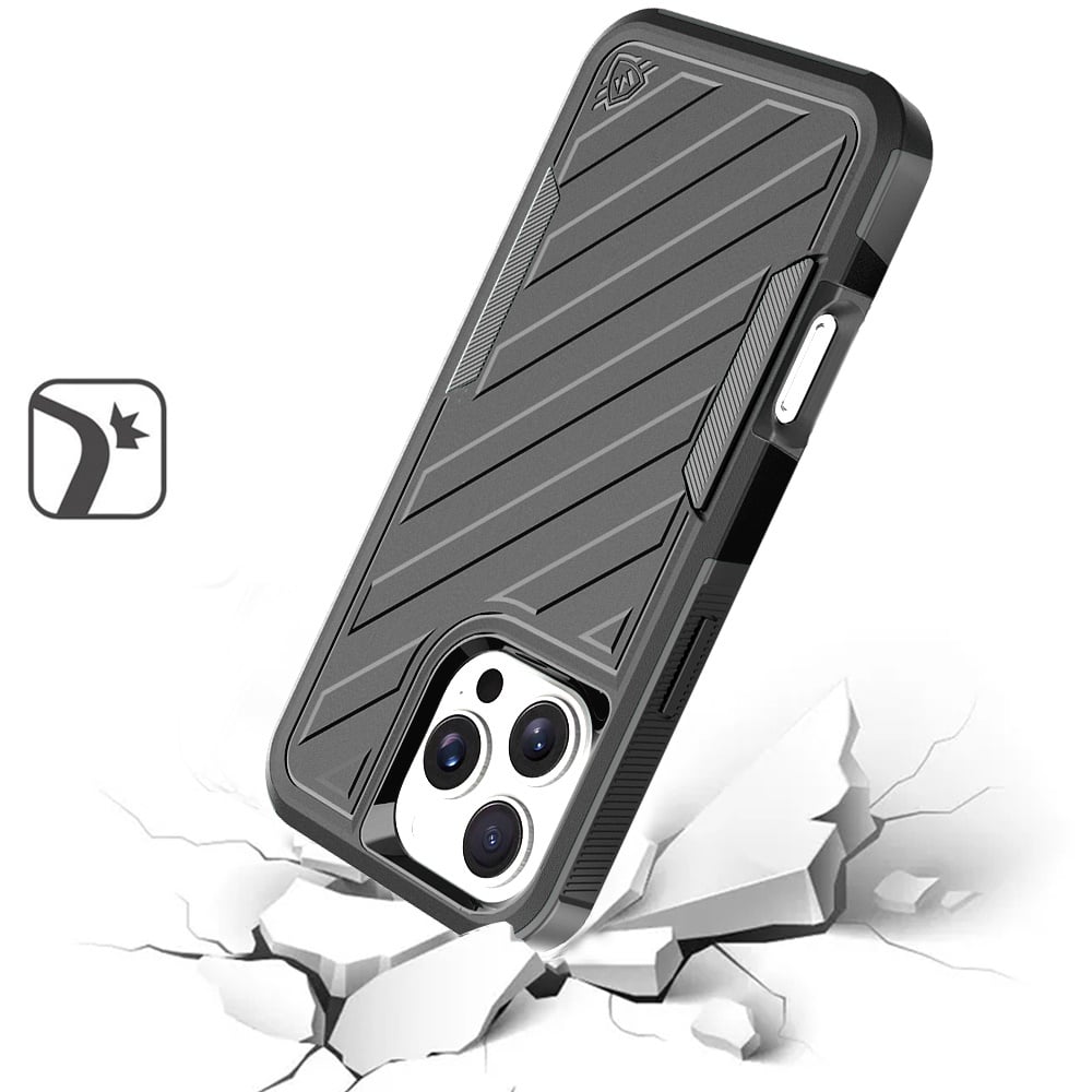 For Apple iPhone 16 Plus Hybrid lined shockproof dual layer Rugged 2in1 Hard PC & Silicone TPU Non Slip Textured Tough Armor Case Cover Black+Grey