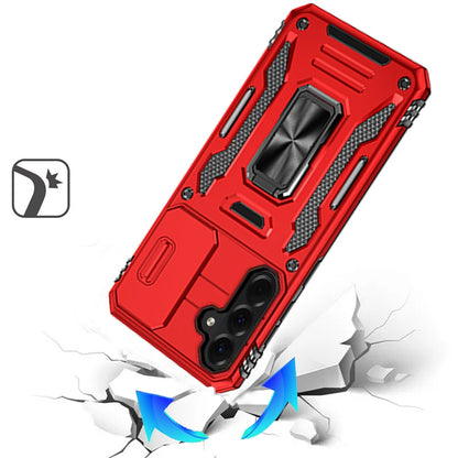 For Samsung Galaxy A37 Tough Hybrid Case with Movable Camera Window & Metal Ring Stand Shockproof Case Cover