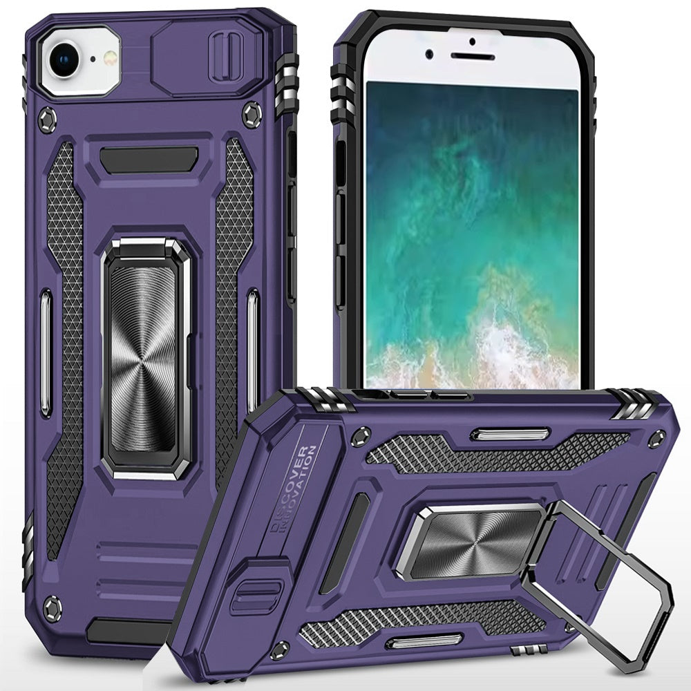For Apple iPhone 17E /16E Tough Hybrid Case with Movable Camera Window & Metal Ring Stand Shockproof Case Cover