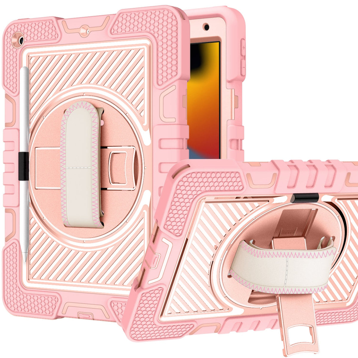 Tablet Case for iPad (A16) 11th /10th Gen 2025/2022 (10.9") Multi Functional 3in1 Kickstand Hand Strap Shoulder Strap Pencil Holder Heavy Duty Shock Absorbing Rugged TPU Cover Gold