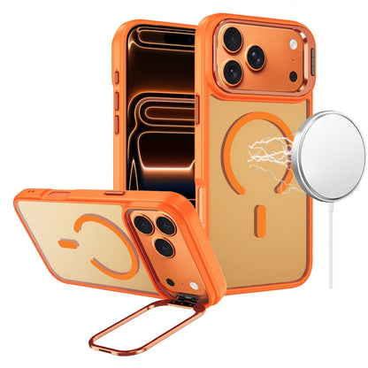 Phone Case for Apple iPhone 17 Pro Max Metallic Magnetic Camera Ring Stand Shockproof Hybrid AntiSlip Grip Camera Lens Protection Kickstand Rugged Durable Armor Cover Cosmic Orange