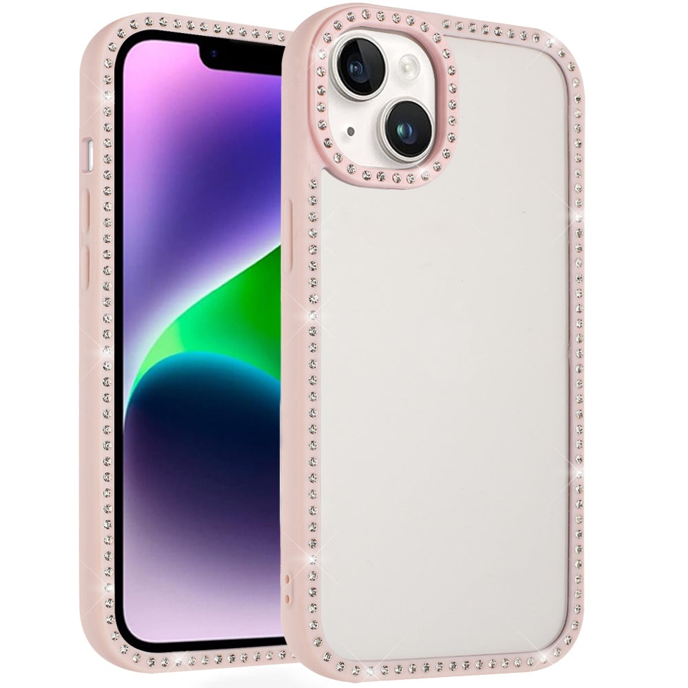 Phone Case for Apple iPhone 14/13 Luxury Diamond Glitter Transparent Shockproof Protective Crystal Shimmer Reinforced Bumper Durable Stylish Cover Light Pink