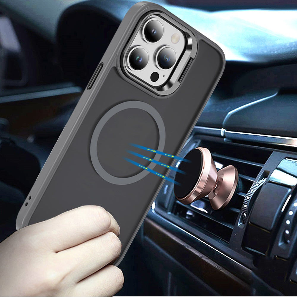 For Apple iPhone 15 Pro Max Heavy Duty Metallic Hybrid Tough TPU with Camera Ring Stand, MagSafe Compatible, Rugged Drop Protection Case Cover