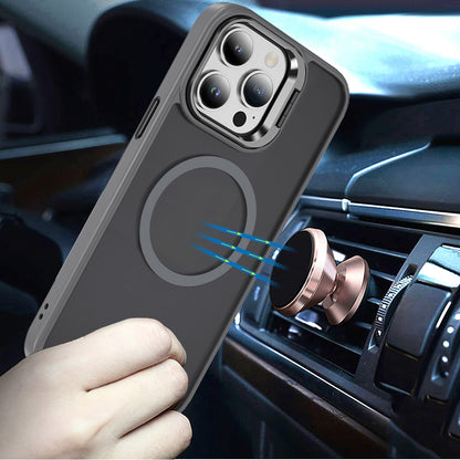 For Apple iPhone 15 Pro Max Heavy Duty Metallic Hybrid Tough TPU with Camera Ring Stand, MagSafe Compatible, Rugged Drop Protection Case Cover