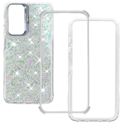 Phone Case for Samsung Galaxy A27 Luxury Bling Scattered Glitter Hybrid Dual Layers with Integrated Camera Stand and Sparkle Finish Design Cover