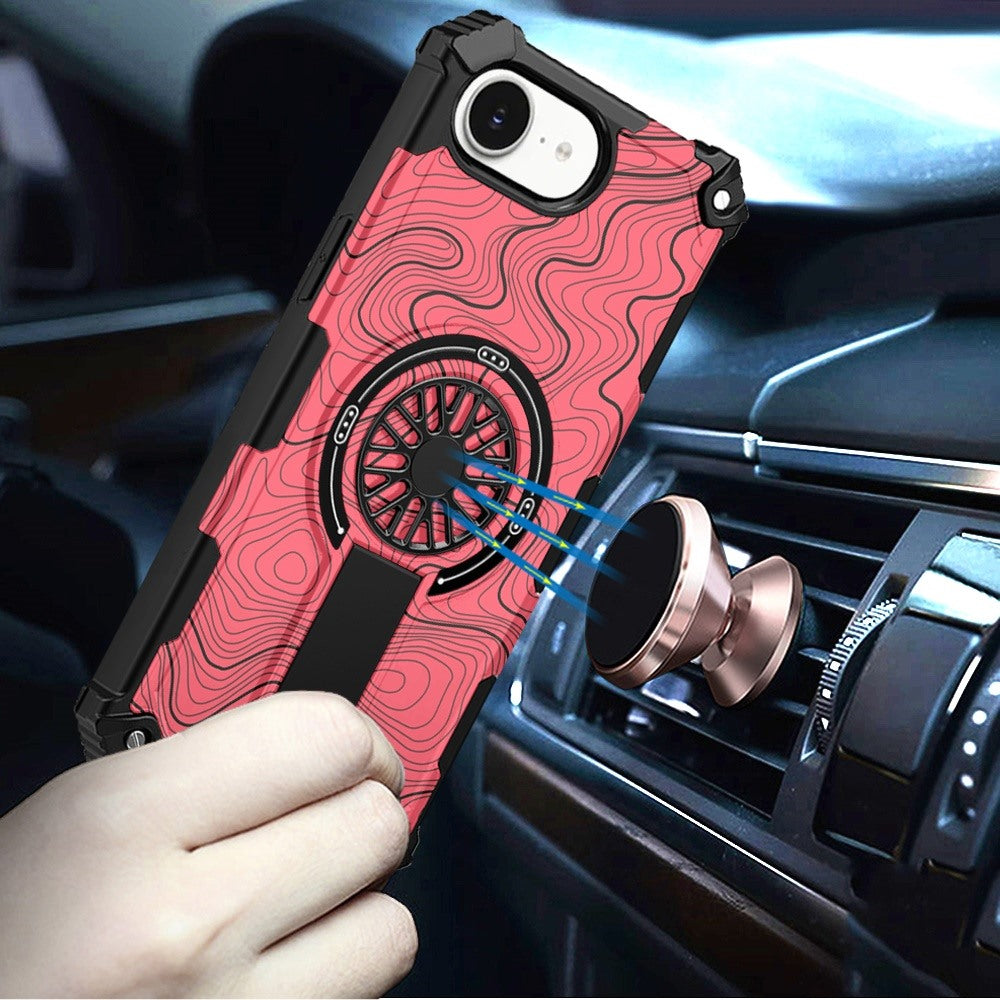 For Apple iPhone 17E /16E Texture Design Stylish Invisible Kickstand Case, MagSafe Compatible Hybrid Shockproof Cover, Car Mount Friendly Case Cover