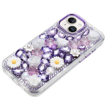 Phone Case for iPhone 15 Plus (6.7") Full Bling Rhinestone Glitter Floral Luxury Hybrid Shockproof Stylish Sparkling Protective Designer Ornament Cover