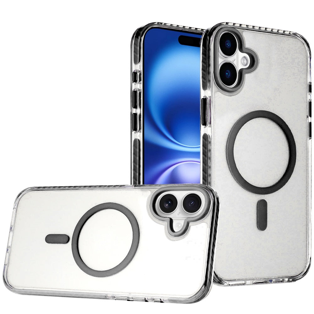 For Apple iPhone 17 Pro (6.3") Transparent Hybrid with Color-Matched Magnetic Circle, Rubber TPU Frame Hard PC Shockproof Case Cover Cosmic Orange