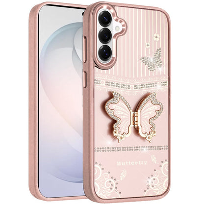 Phone Case for Samsung Galaxy S26 FE /Fan Edition Glitter Bling Butterfly Stand Metallic Edge Hybrid Shockproof Grip Durable Camera Protection Stylish Design Cover